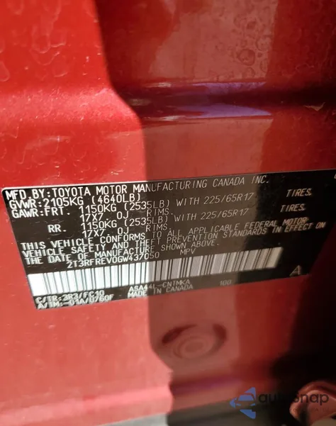 2016 Toyota Rav4 Xle из США, поврежденный, VIN 2T3RFREV0GW437050